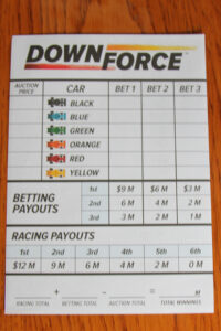 Downforce board game scorecard