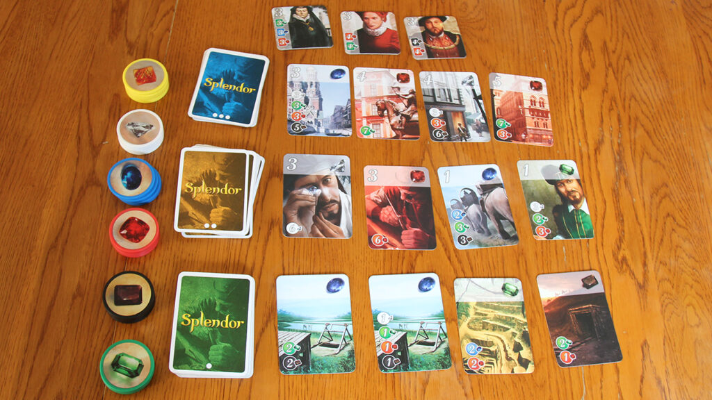 The start of the game Splendor